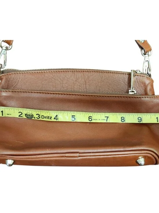 Divina Firenze Brown Genuine Leather Shoulder Bag Made In Italy Small Zip Purse - Picture 9 of 12